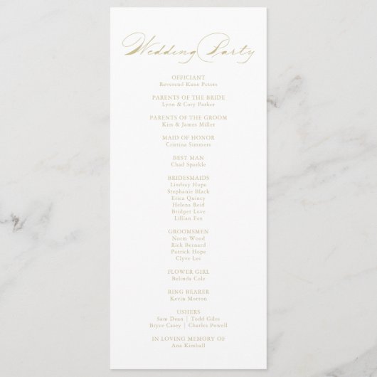 Elegant modern Calligraphy Gold Wedding Programme Programma (Achterkant)