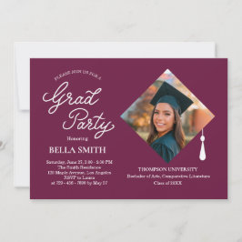 Elegant Modern Calligraphy Photo Graduation Party Kaart