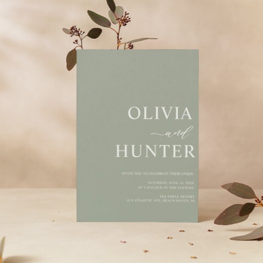 Elegant Modern Calligraphy Sage Green Wedding Kaart