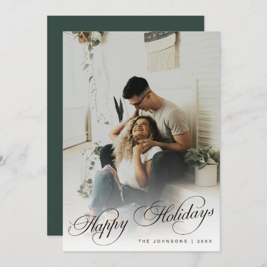 Elegant Modern Calligraphy Script Christmas Photo Feestdagenkaart (Voorkant / Achterkant)