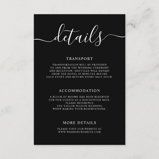 Elegant Modern Calligraphy Wedding Details Informatiekaartje (Voorkant)