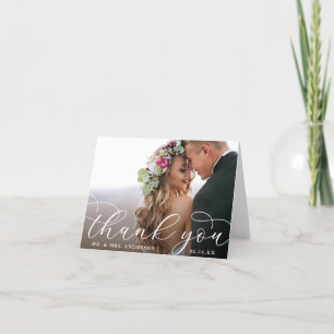 Elegant Modern Calligraphy Wedding Photo Note Bedankkaart