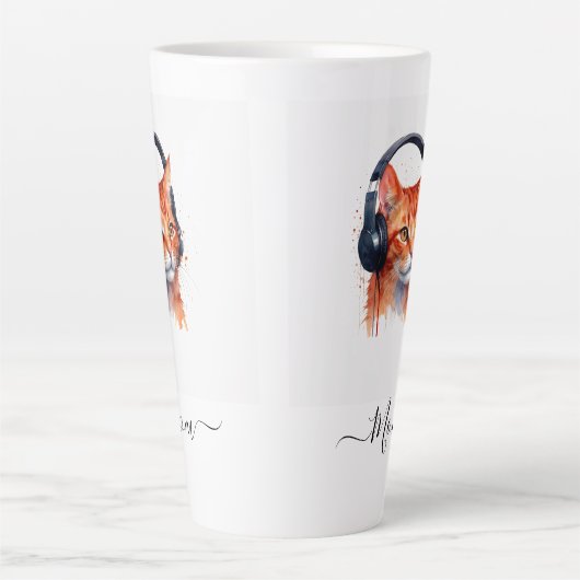 Elegant Modern Cat Mom Waterverf Sinaasappel Latte Mok (Voorkant)