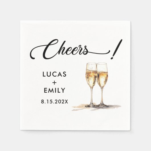 Elegant Modern Cheers Script Bril Bruiloft Servet (Voorkant)