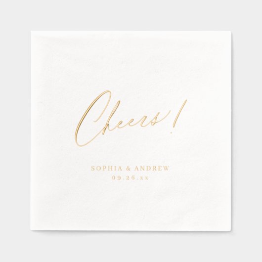 Elegant modern cheers script minimalist wedding folie servetten (Voorkant)