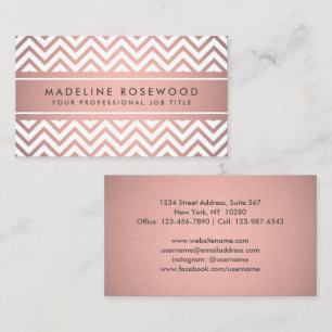 Elegant Modern Chevron Pink Rose Gold Faux Folie Visitekaartje
