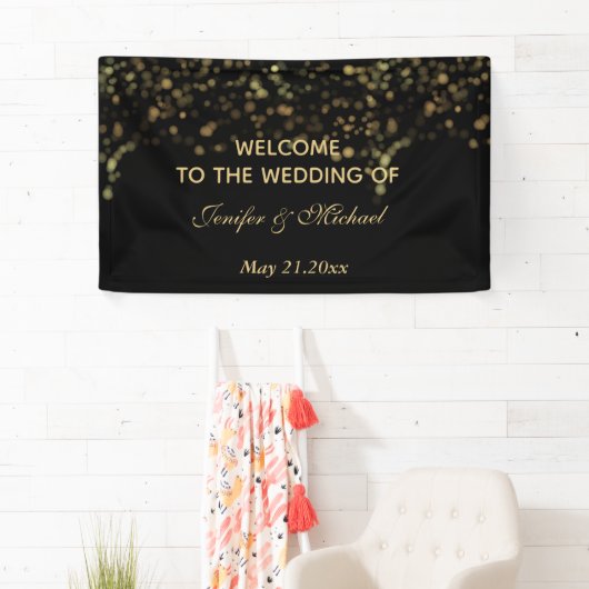 Elegant modern chic Black gold bokeh bruiloft Spandoek (Insitu)