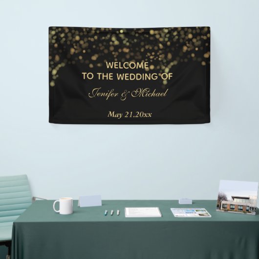 Elegant modern chic Black gold bokeh bruiloft Spandoek (Beurs)