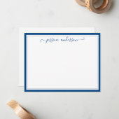 Elegant modern Chic Girly Classic Navy Blue Script Notitiekaartje (Voorkant / Achterkant in situ)