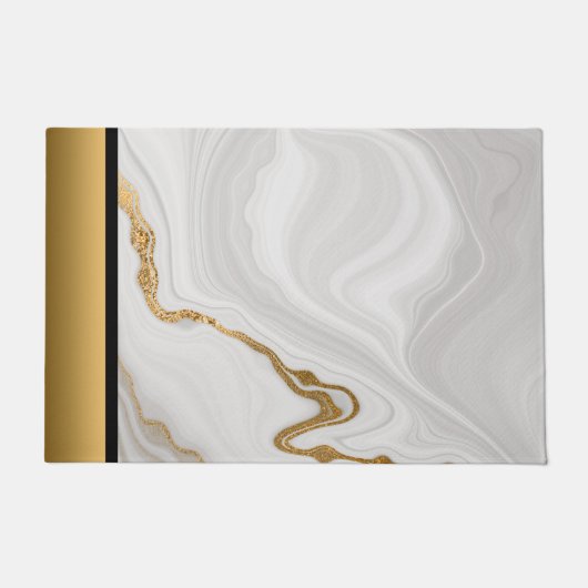 Elegant Modern Chic Grijs Wit Goud Marmeren Patroo Deurmat (Voorkant)