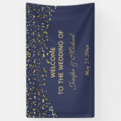 Elegant modern chic navy gold confetti bruiloft spandoek (Verticaal)