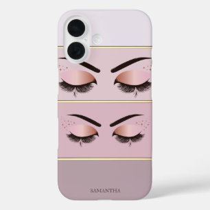 Elegant Modern Chic Striped, Lashes iPhone 16 Hoesje