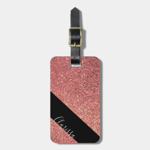 Elegant modern chick roos goud glitter zwart bagagelabel