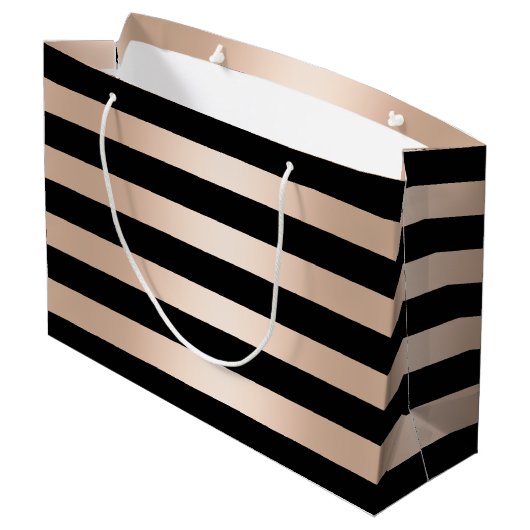 Elegant modern chick roos goud zwart gestreept large cadeautasje (Achterkant Gekanteld)