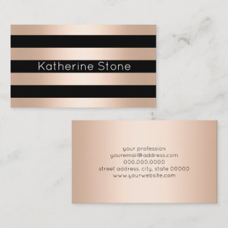 Elegant modern chick roos goud zwart gestreept visitekaartje