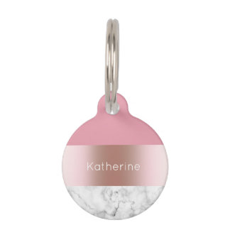 Elegant modern chick roos gouden roze marmer huisdierpenning