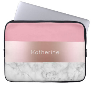 Elegant modern chick roos gouden roze marmer laptop sleeve