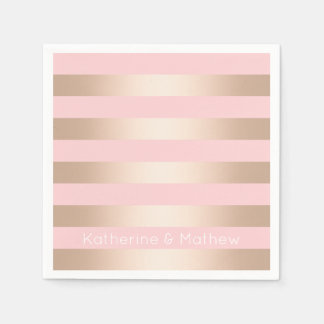 Elegant modern chick roos gouden roze strippen servet