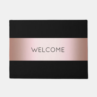 Elegant modern chick rose gold & black strip deurmat