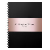 Elegant modern chick rose gold & black strip notitieboek (Voorkant)