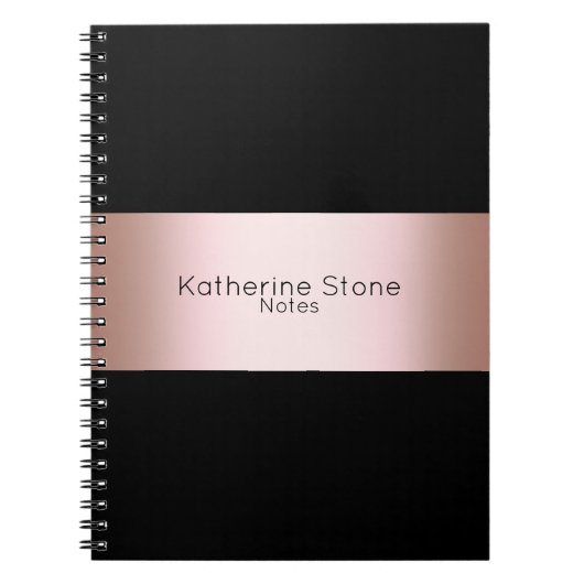 Elegant modern chick rose gold & black strip notitieboek (Voorkant)