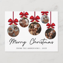Elegant Modern Christmas Family 5 Ornament Photo Feestdagenkaart