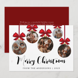 Elegant Modern Christmas Family 5 Ornament Photo Feestdagenkaart
