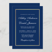 Elegant modern Classic Blue Gold Wedding Kaart (Voorkant / Achterkant)