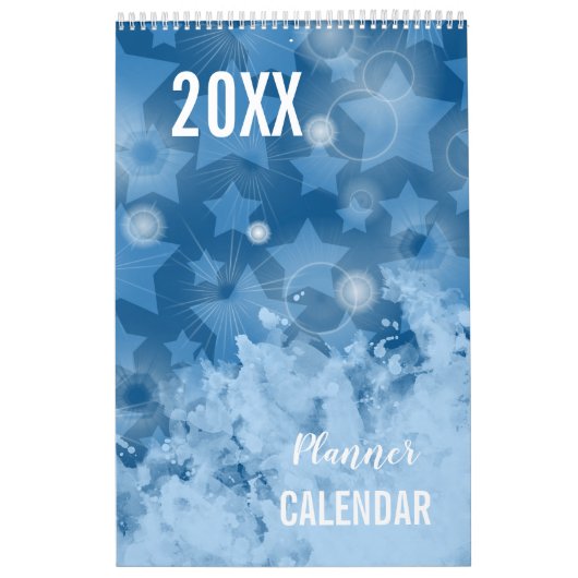 Elegant modern Classic Blue Stars patroonbord Kalender (Hoes)