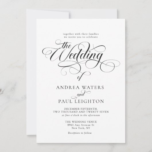 Elegant Modern Classic Calligraphy Wedding Kaart (Voorkant)