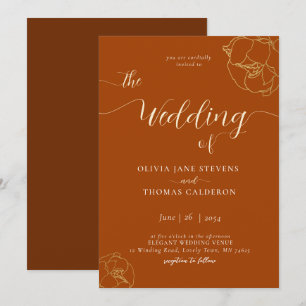 Elegant modern Classic Rust Brown Floral Wedding Kaart