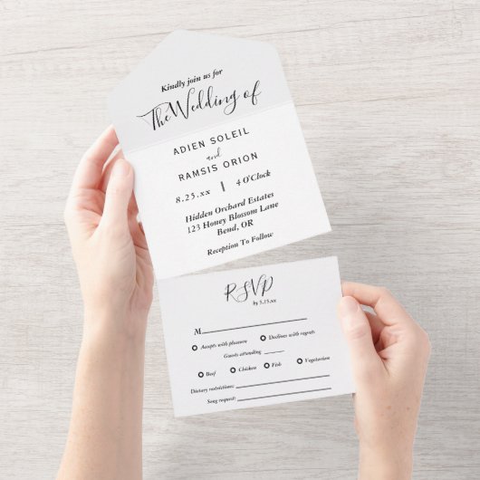 Elegant Modern Complete RSVP Wedding All In One Uitnodiging (Afscheurbaar)