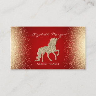 Elegant modern Confetti Red Gold Glitter Unicorn Visitekaartje