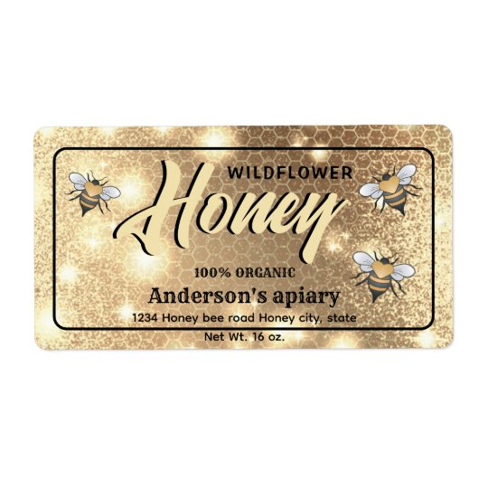 Elegant modern continu heldere sparkle bijen honin etiket (Voorkant)