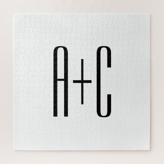 Elegant Modern Couples Initialen | Wit & Zwart Legpuzzel (Verticaal)