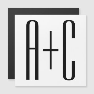 Elegant Modern Couples Initialen   Wit & Zwart Magnetische Uitnodiging