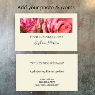 Elegant Modern Cream Custom Floral Photo Template  Visitekaartje
