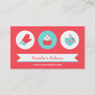 Elegant Modern Cupcake bakery Cafe Red Turquoise Visitekaartje