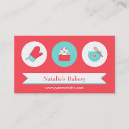 Elegant Modern Cupcake bakery Cafe Red Turquoise Visitekaartje