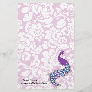 Elegant Modern Damask Paars Peacock op persoonlijk Briefpapier