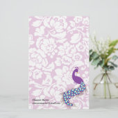 Elegant Modern Damask Paars Peacock op persoonlijk Briefpapier (Staand voorkant)