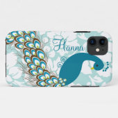 Elegant Modern Damask Peacock op persoonlijke tite Case-Mate iPhone Case (Achterkant (horizontaal))