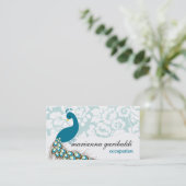 Elegant Modern Damask Peacock Visitekaartje (Staand voorkant)