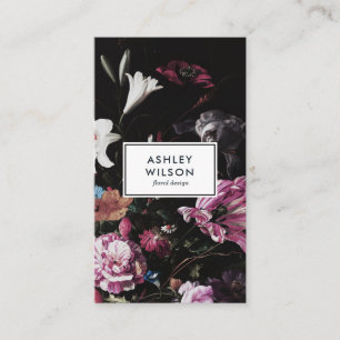 Elegant Modern Dark Floral Bouquet Visitekaartje