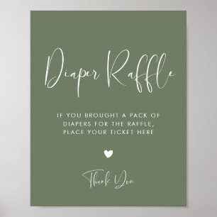 Elegant Modern Dark Sage Groene Luier Raffle teken Poster