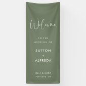 Elegant Modern Dark Sage Welcome to our Wedding Spandoek (Verticaal)