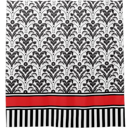 Elegant Modern Deco Damask Black en White Douchegordijn (Voorkant)