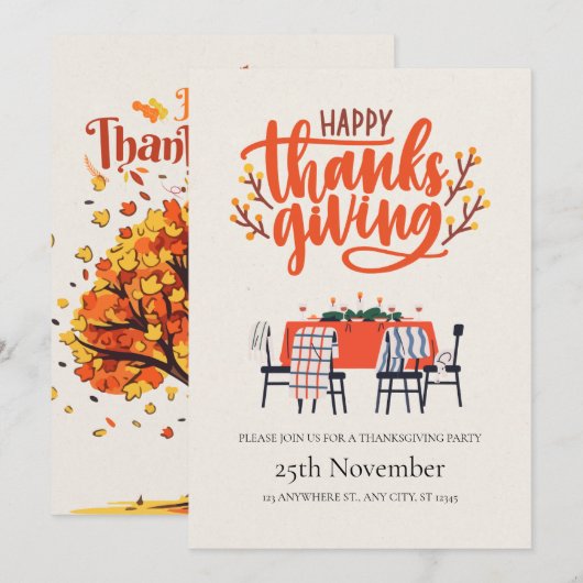 Elegant Modern Dinner Table Thanksgiving Kaart (Voorkant / Achterkant)