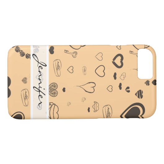 Elegant modern donkergrijs hartpatroon Case-Mate iPhone case (Achterkant (Horizontaal))