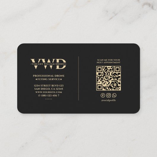 Elegant Modern Drone Operator Gold Monogram Visitekaartje (Achterkant)